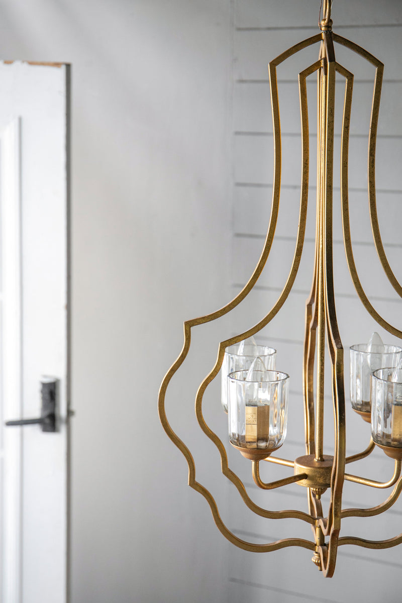 4 - Light Metal Chandelier, Hanging Light Fixture with Adjustable Chain for Kitchen Dining Room Foyer Entryway, Bulb Not Included