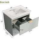 Modern 24-Inch Wall-Mounted Bathroom vanity with 2 Drawers, Green - Ideal for Small Bathrooms