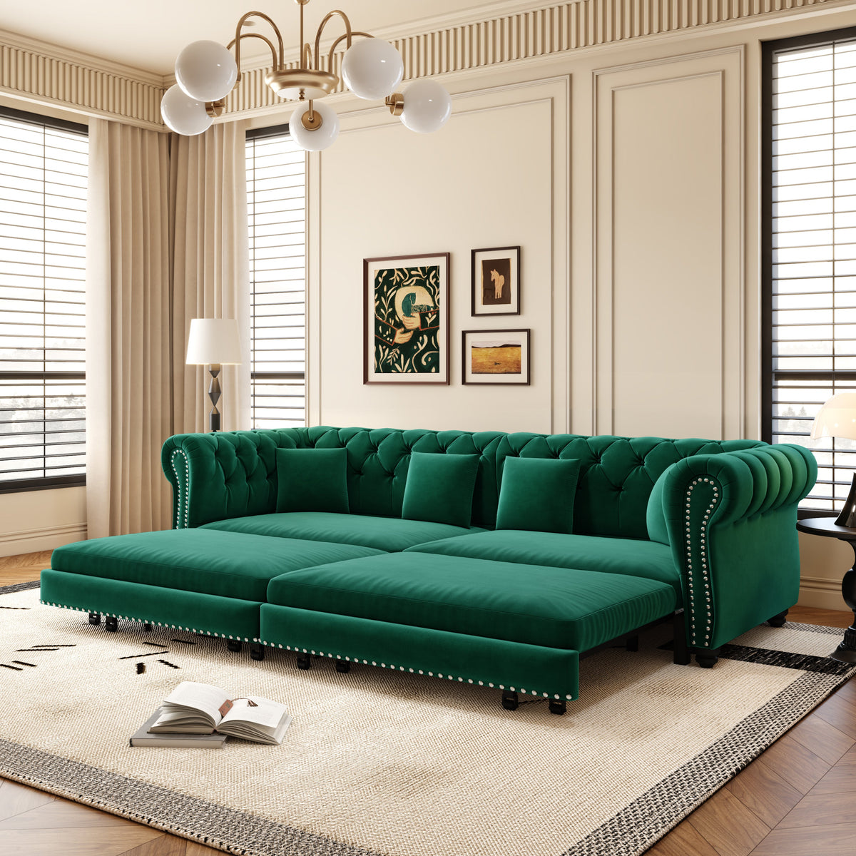 Chesterfield 3-in-1 Pull-Out Sofa Bed - Green, photo 6 of 10