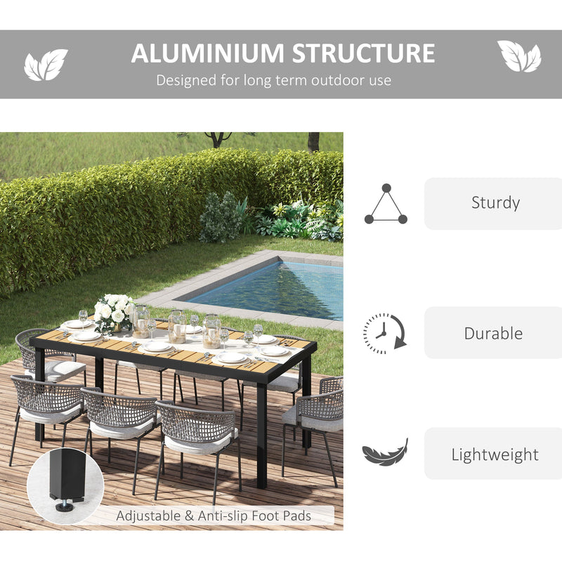 75" x 35" Outdoor Dining Table for 8 People, Rectangular Aluminum Frame Garden Table with All-Weather Faux Wood Top for Garden, Lawn, Patio, Natural