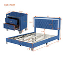 3-Pieces Bedroom Sets,Queen Size Upholstered Platform Bed with LED Lights and Two Nightstands-Blue
