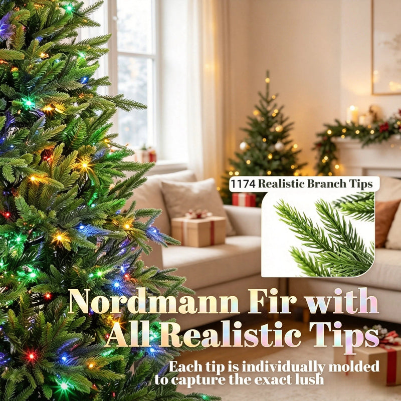 7.5-Foot Hinged Nordmann Fir Prelit Christmas Tree, photo 2 of 9