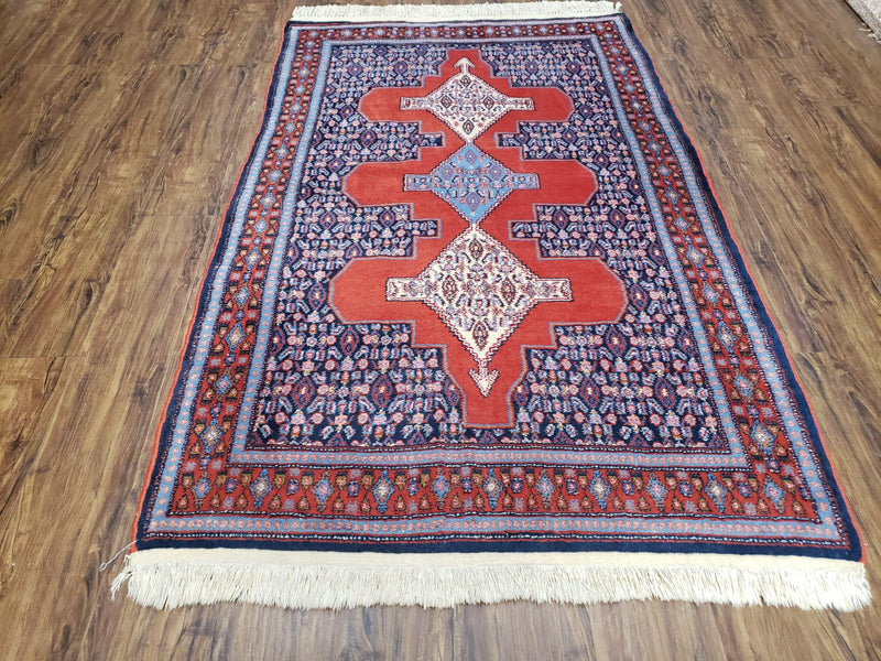 4x6 Western Kurdistan Kurdish Carpet Senneh Wool Area Rug Veg Dyes Red Blue Nice