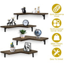 4Packs Corner Floating Shelf Wall Mount Display Storage Shelf Organizer Wood Metal Bedroom Living Room DŽcor