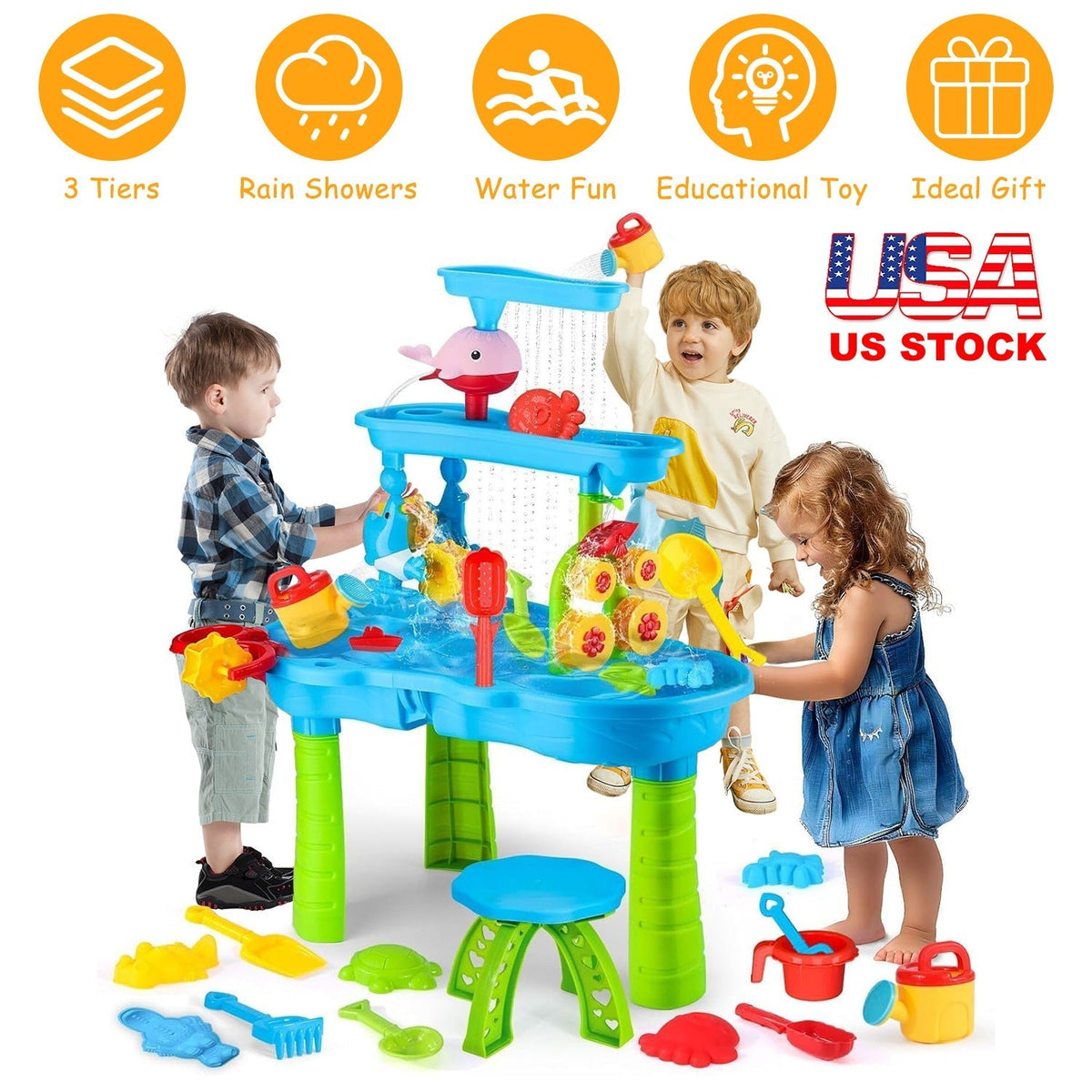Kid Sand Water Table Toddler Water Activity Table Rain Showers Play Table Toy for 3-6 Years Old Sensory Exercise Friendship Building, photo 8 of 12
