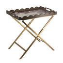 23.5x15.5x24 Brown MDF Tray Table with White Swan Motif and Iron Base by HouseOfZazla