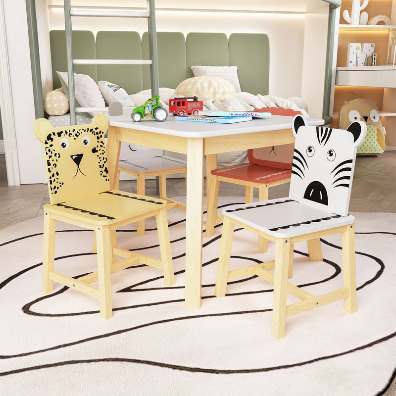 Kids Table And Chair Set With Cartoon Animals Design - White, photo 8 of 20