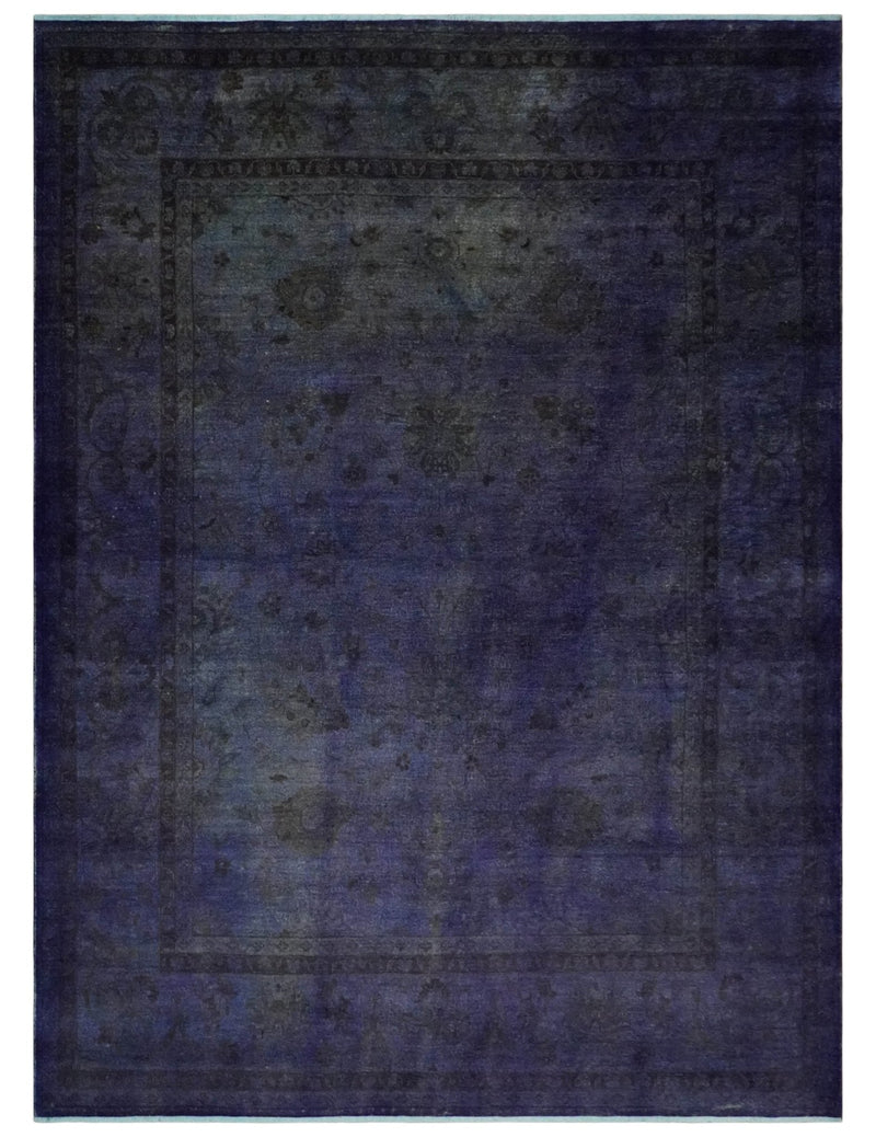 8.4x11.5 Overdyed Royal Dark Purple Hand Knotted Traditional Oushak Wool Area Rug