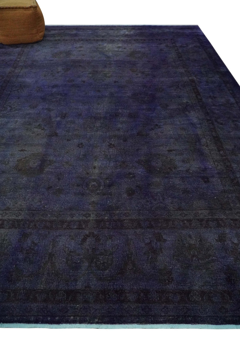 8.4x11.5 Overdyed Royal Dark Purple Hand Knotted Traditional Oushak Wool Area Rug