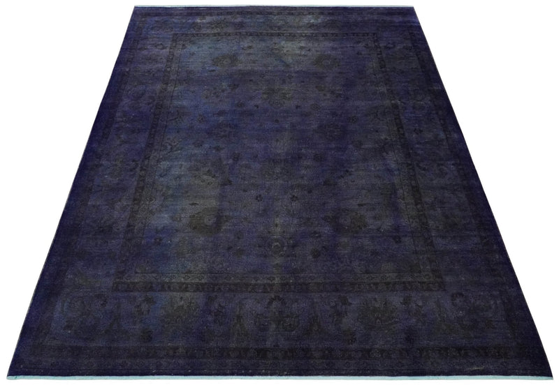 8.4x11.5 Overdyed Royal Dark Purple Hand Knotted Traditional Oushak Wool Area Rug