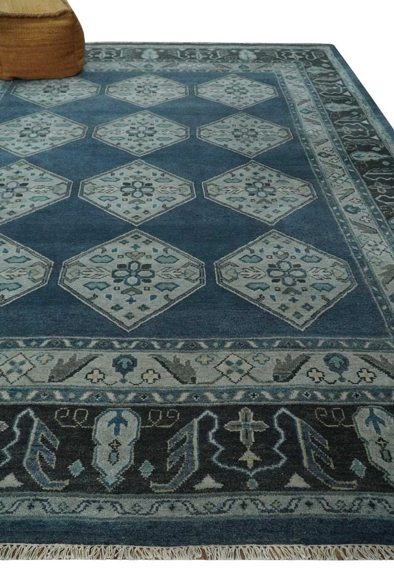 8.4x11.6 Blue, Silver and Charcoal Hand knotted Traditional wool Area Rug