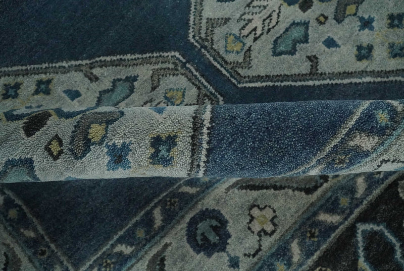 8.4x11.6 Blue, Silver and Charcoal Hand knotted Traditional wool Area Rug