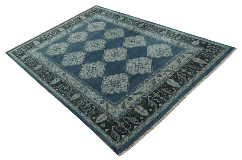 8.4x11.6 Blue, Silver and Charcoal Hand knotted Traditional wool Area Rug