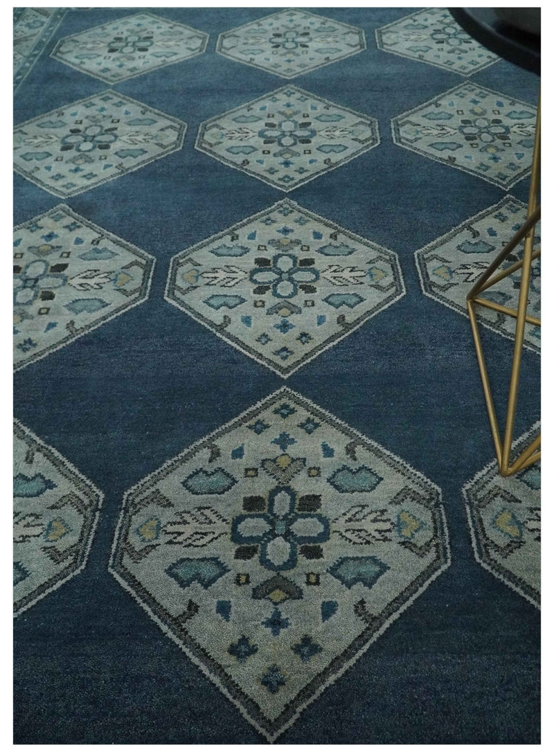 8.4x11.6 Blue, Silver and Charcoal Hand knotted Traditional wool Area Rug