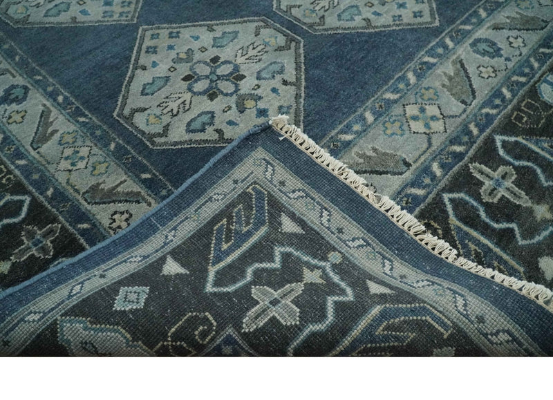 8.4x11.6 Blue, Silver and Charcoal Hand knotted Traditional wool Area Rug