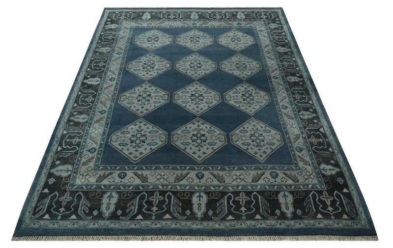 8.4x11.6 Blue, Silver and Charcoal Hand knotted Traditional wool Area Rug