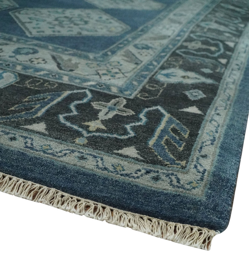 8.4x11.6 Blue, Silver and Charcoal Hand knotted Traditional wool Area Rug