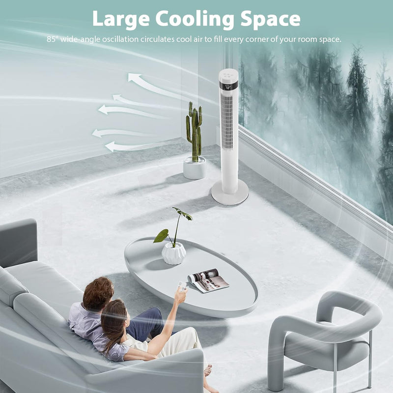 85° Oscillating Bladeless Tower Fan with 24ft/s Velocity