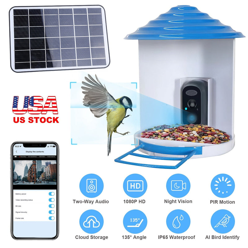 Smart Bird Feeder with Solar Powered Camera 1080P HD AI Identify PIR Motion Auto Capture Video Cloud Card Storage WiFi Connection App Control IP65 Wat, photo 12 of 14