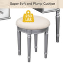 43" Dressing Table Set with Mirrored Drawers and Stool, Tri-fold Mirror, Makeup Vanity Set for Bedroom, Silver