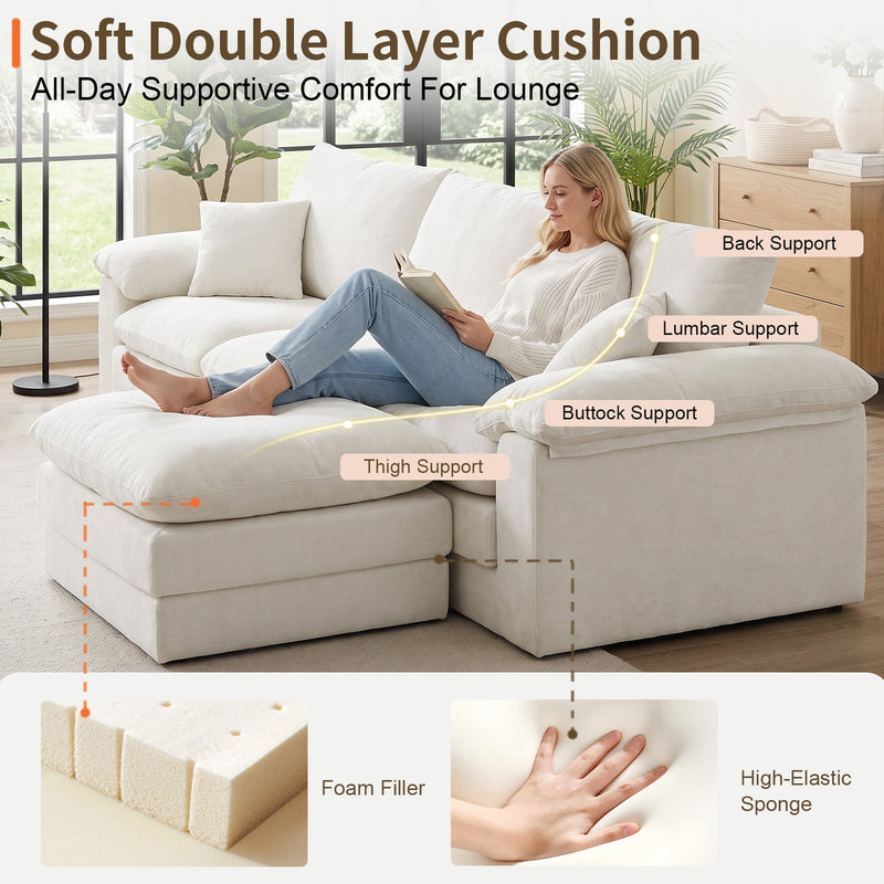 Modular U-Shape Sectional Sofa with Movable Ottoman, Chenille, Beige, photo 5 of 10