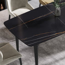 63" Artificial Stone Black Curved Black Metal Leg Dining Table, 6 People - Black by HouseOfZazla