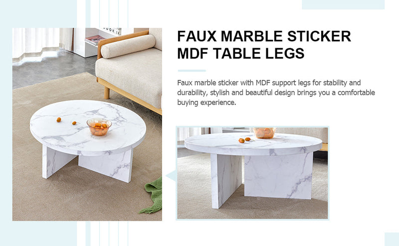 A white MDF material circular patterned coffee table, a 31.4-inch white center table, modern coffee table, suitable for small spaces and living rooms.