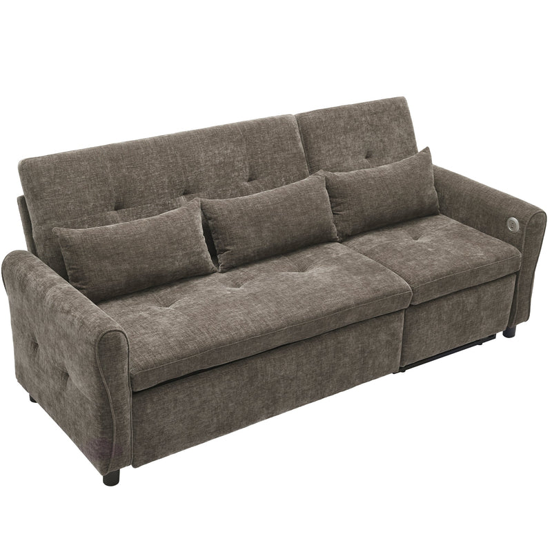 2-in-1 Sofa 82' Three-Seater with Sofa Bed and Reversible Recliner, Dark Grey Chenille