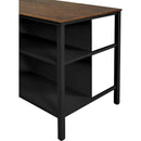 TOPMAX Solid Wood Rustic 45' Stationary Kitchen Island, Rubber Wood Butcher Block Dining Table Prep Table with 2 Open Shelves for Small Places,Walnut+Black