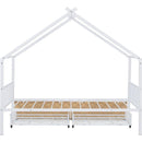 Twin Size Metal House Bed with Two Drawers, White