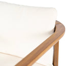 Outdoor Dining Chair Set of 4 with Curved Acacia Wood Arms and Cream Cushions by HouseOfZazla