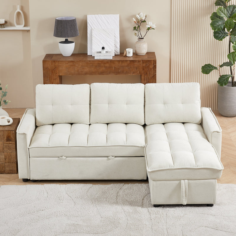 78.75" Reclining Sofa, Pull-Out Sofa Bed with USB and tape-c charging ports, L-Shaped Sectional Sofa with Reclining Storage and Arm Side Organizer Pocket Features, Living Room Comfort Sofa