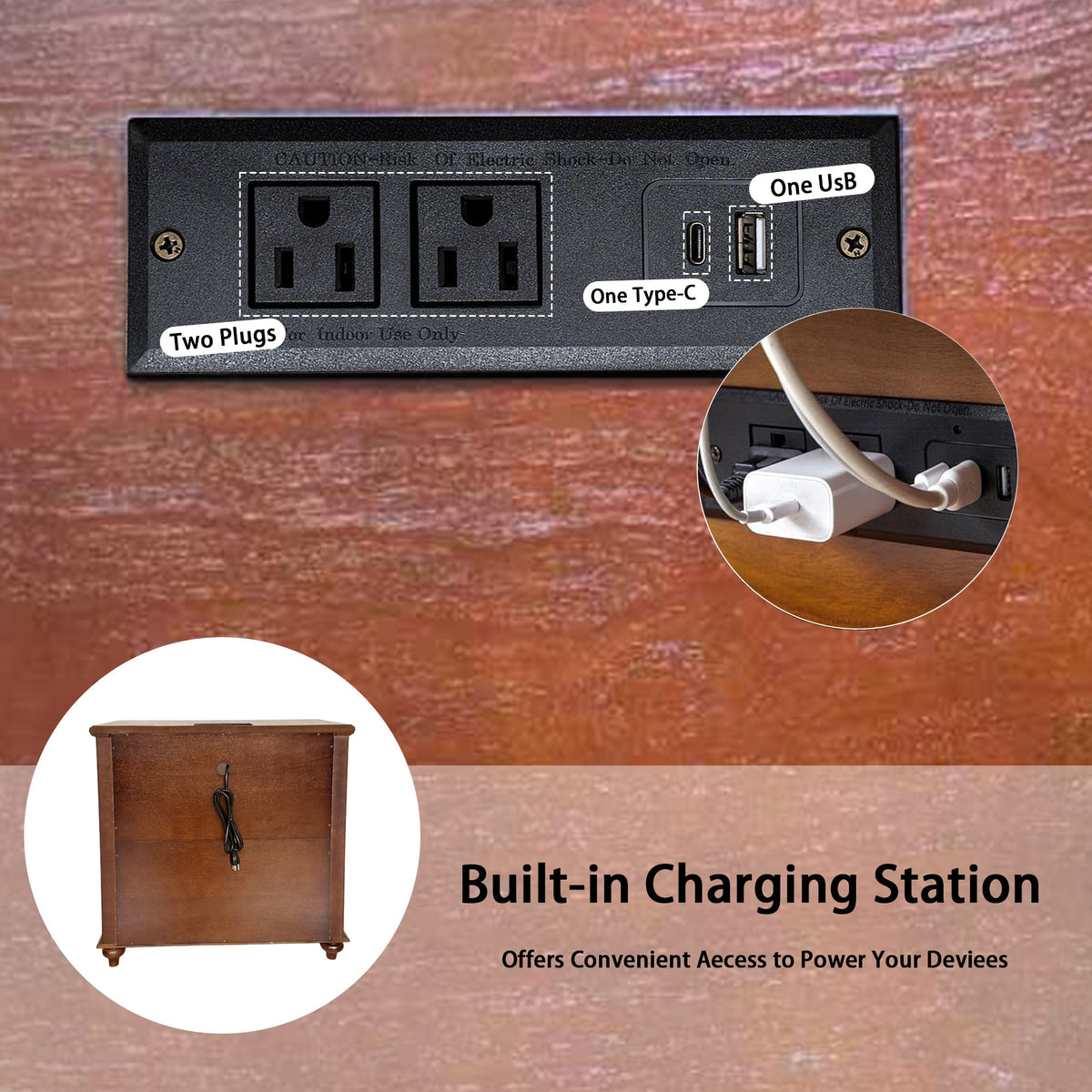 28" Nightstand with Charging Station, Rustic, photo 4 of 10