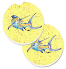 Blue Marlin on Yellow Car Coasters – Set of 2 - Absorbent Stone with Fun & Functional Artwork 8533CARC