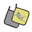 Blue Marlin on Yellow Pot Holder Set of 2 Heat Resistant Quilted Hot Pads 7.5 x 7.5 Inch, Insulated Kitchen Trivets for Cooking & Baking