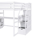 Loft Bed With Desk, Shelves, 2 Drawers, Storage Staircase by HouseOfZazla