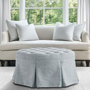 Skirted Tufted Round Ottoman With Button Top - Gray by HouseOfZazla