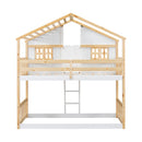 House Bunk Bed With Roof, Window, Window Box, Door, With Safety Guardrails And Ladder by HouseOfZazla