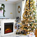 25 Inch 1400W Electric Fireplace Mantel Heater, Freestanding Space Stove with Remote Control & Realistic Flames