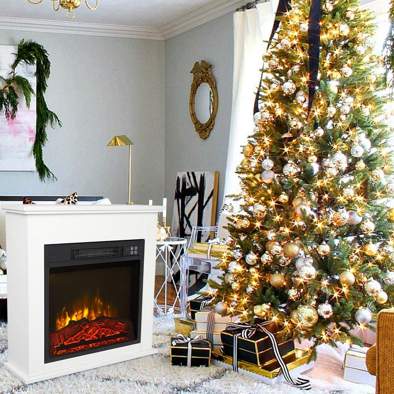 25 Inch 1400W Electric Fireplace Mantel Heater, Freestanding Space Stove with Remote Control & Realistic Flames