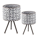 Metal Planter Stand, Round Galvanized Farmhouse Planter (Set of 2) - Gray by HouseOfZazla