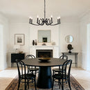 8-Light Farmhouse Chandelier, Black Metal