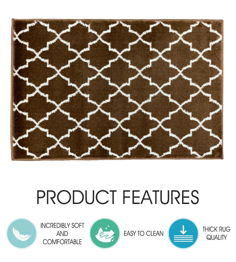 Sussex Home, Landing Rug, Slip Resistant Indoor Carpets Includes Adhesive Tape 2' x 3'-Trellisville Collection |Brown&White