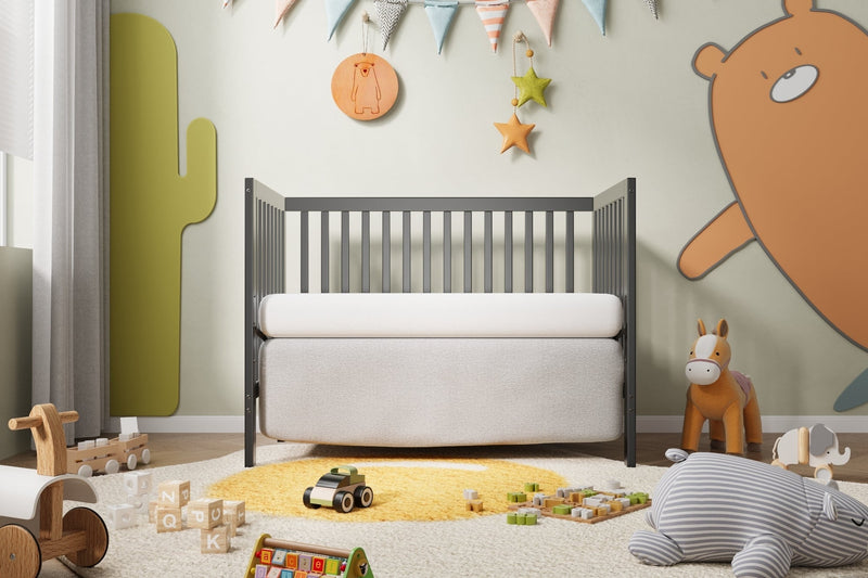 5-In-1 Convertible Crib, Converts from Baby Crib to Toddler Bed, Fits Standard Full-Size Crib Mattress, Easy to Assemble 53x29x9 Inches-STORM GREY