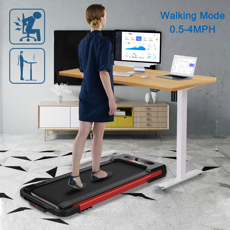 2 in 1 Under Desk Treadmill - 2.5 HP Folding Treadmill for Home, Installation-Free Foldable Treadmill Compact Electric Running Machine, Remote Control & LED Display Walking Running Jogging, Red