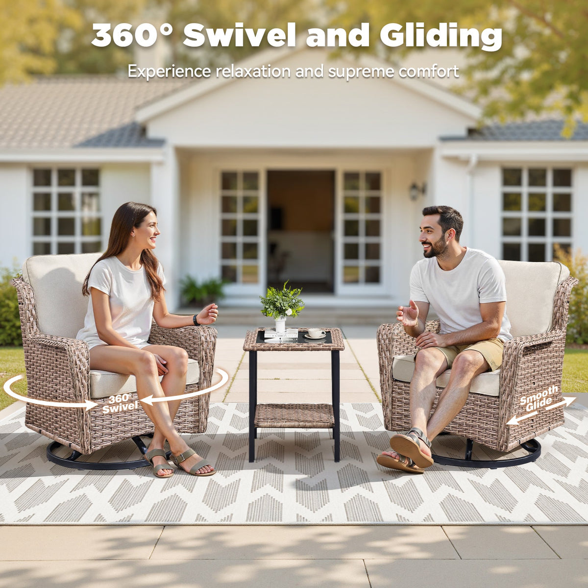 2-Person Outdoor Wicker Swivel Rocker Seating Group, photo 4 of 10