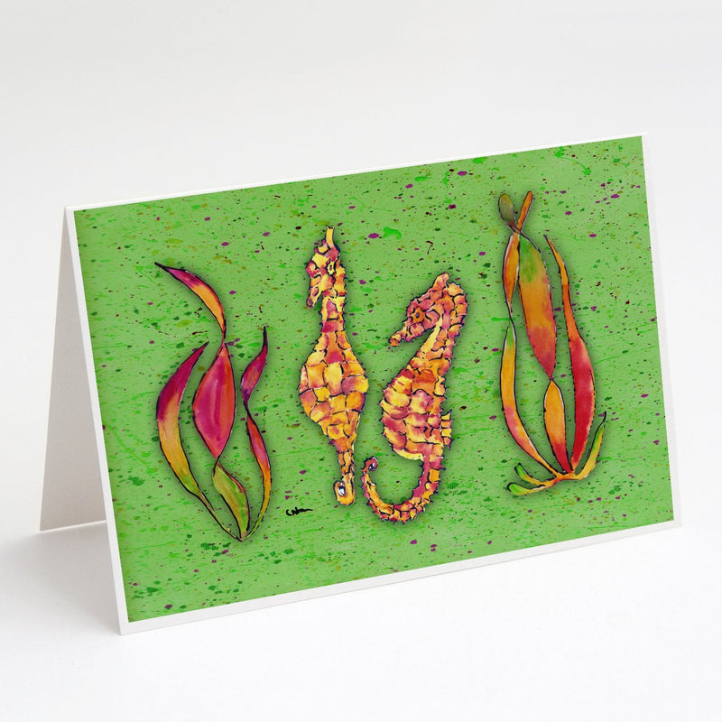 Seahorse on Green Greeting Cards and Envelopes Pack of 8