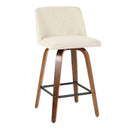Toriano - Mid-Century Modern Counter Stool, Square Footrest (Set of 2) - Walnut / Cream by HouseOfZazla