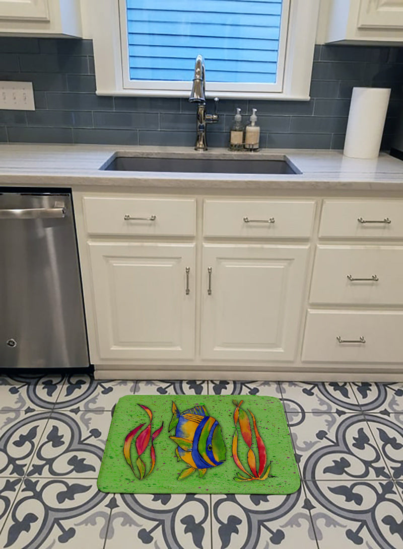 Tropical Fish on Green Machine Washable Memory Foam Mat 8568RUG