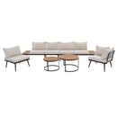 6-Piece Outdoor Sectional Sofa Set with Round Nesting Coffee Tables and Seating Sofa with Cushions for Patio, Porch and Garden (Beige)